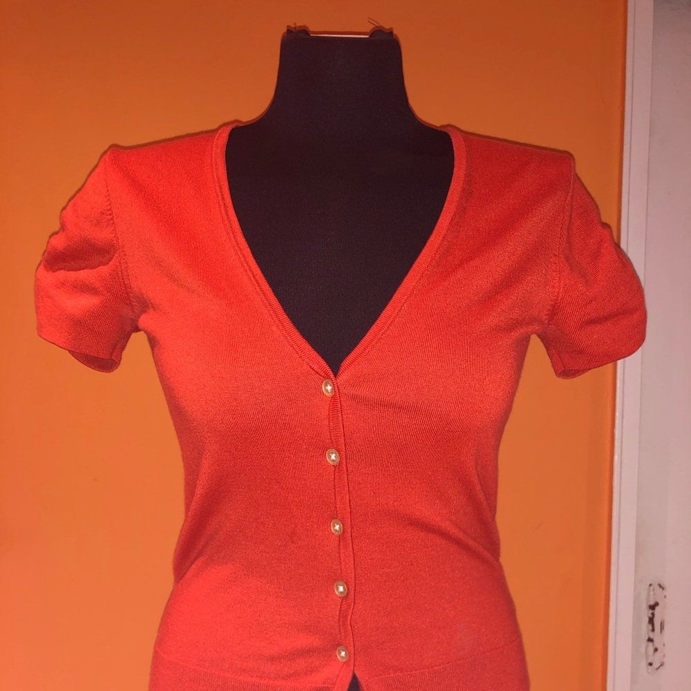 Ralph Lauren spring orange silk cotton cardigan xs